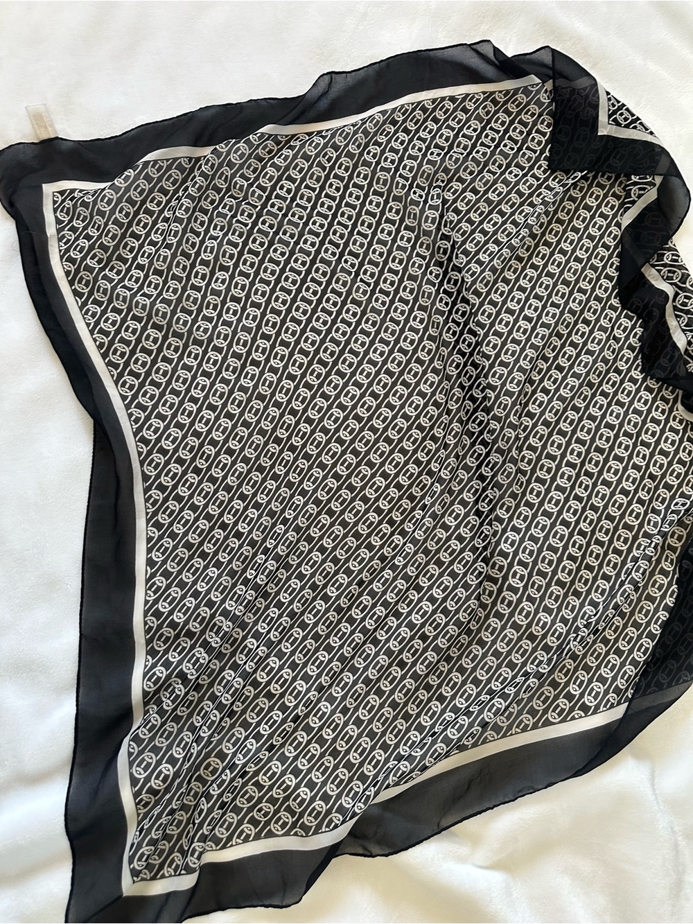 Calvin Klein Black & White Logo Print Chiffon Square Scarf - Picture 2 of 5